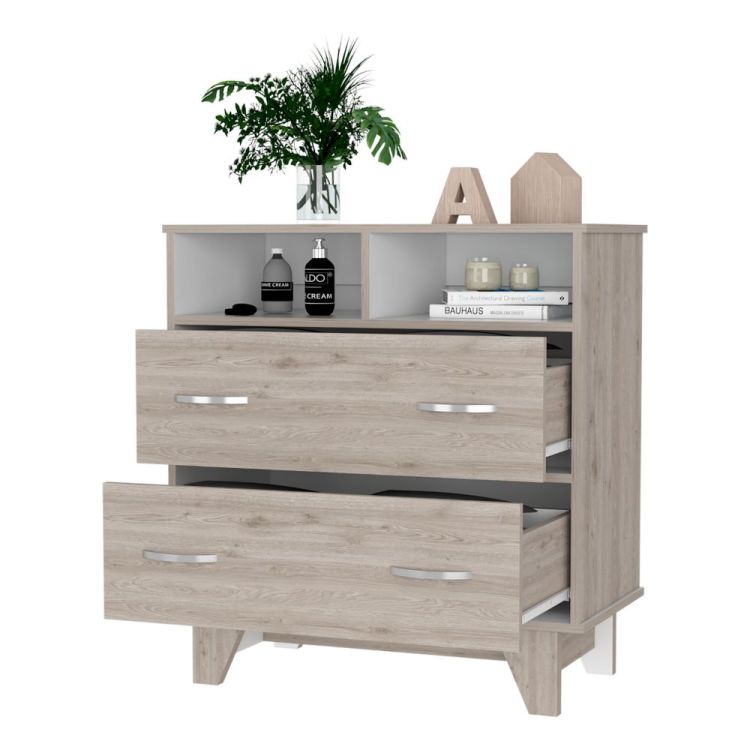 Aaron 2 Drawer 2 Shelf Dresser Light Gray