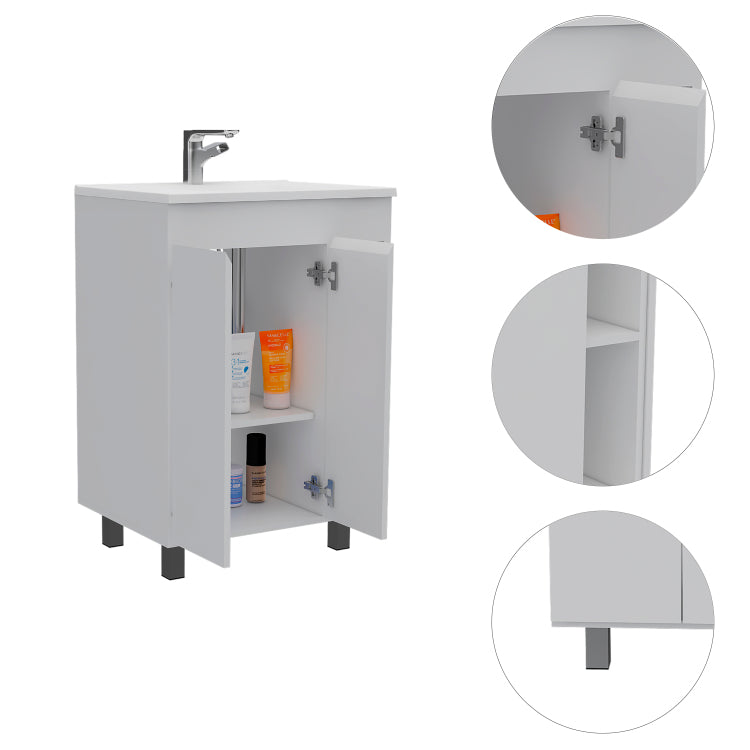 White 2 Shelf Rectangle Freestanding Vanity Cabinet