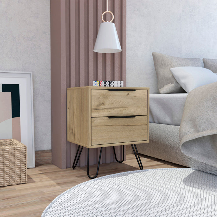 Light Oak 2 Drawer Rectangle Nightstand