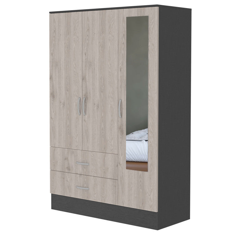 Wenge Rock 2 Drawer Small Armoire With Mirror Door Wenge And Light Gray