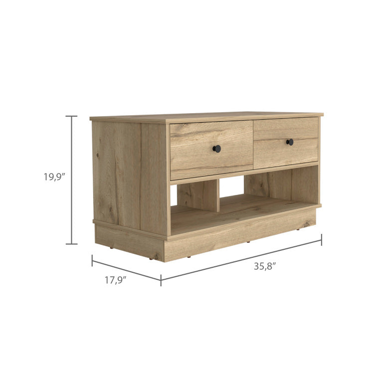Light Oak Rectangle 2 Shelf 2 Drawer Storage Bench