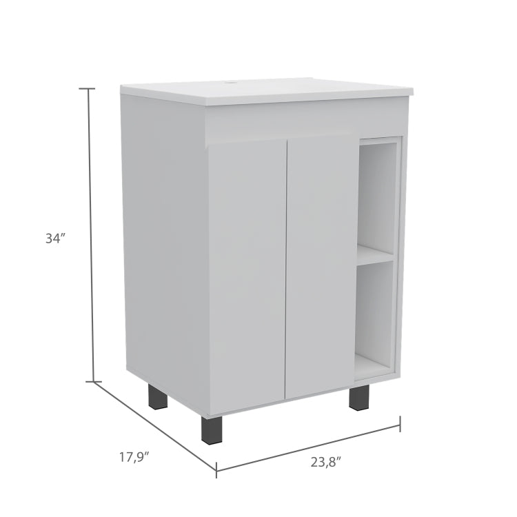 White 2 Shelf Rectangle Freestanding Vanity Cabinet