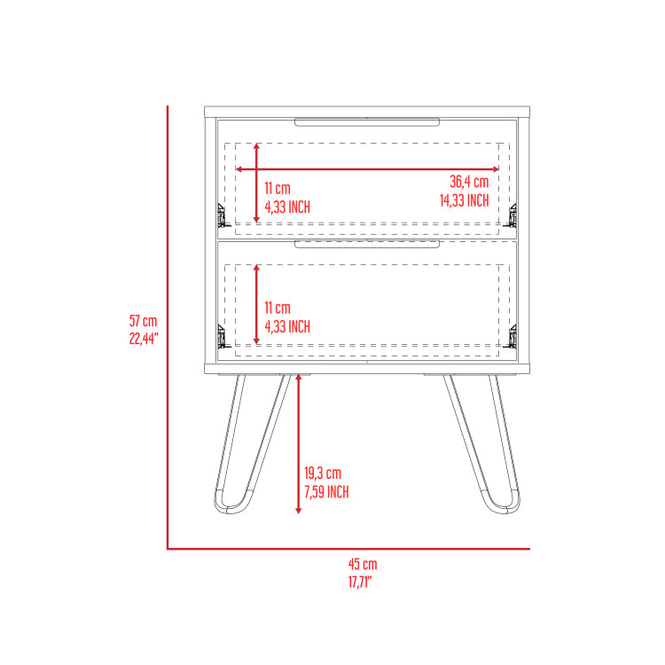 Light Oak 2 Drawer Rectangle Nightstand