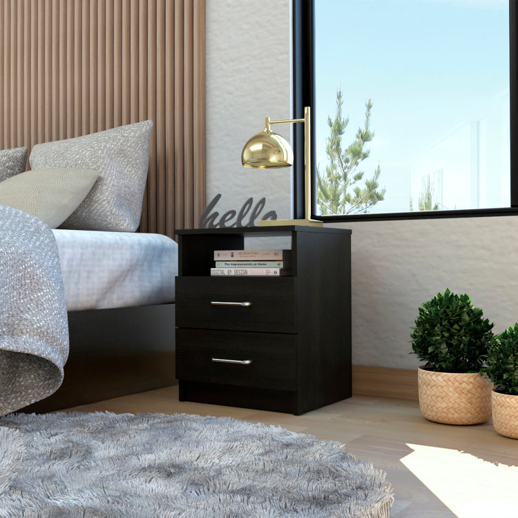 2 Drawer 1 Shelf Rectangle Nightstand Wenge