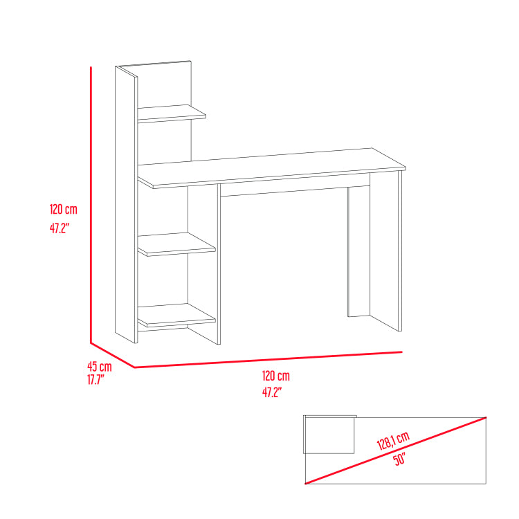 White And Pine 4 Shelf Writing Desk