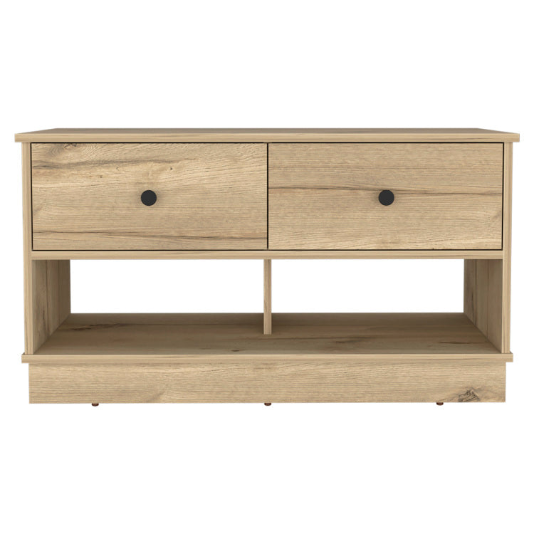 Light Oak Rectangle 2 Shelf 2 Drawer Storage Bench