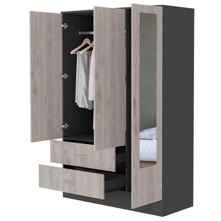 Wenge Rock 2 Drawer Small Armoire With Mirror Door Wenge And Light Gray
