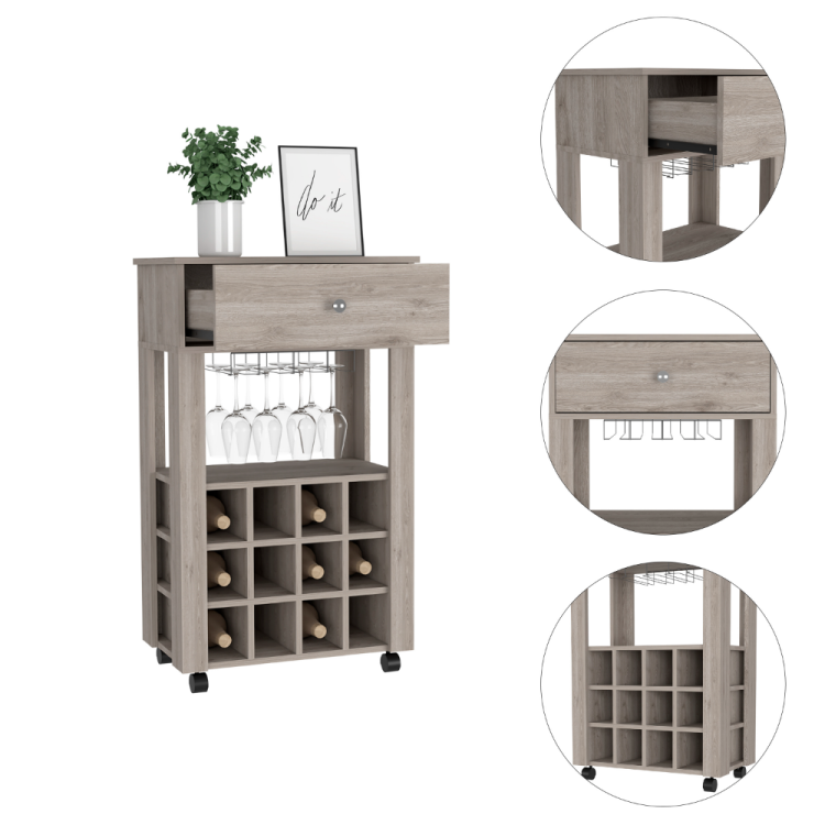 Ambler 1 Drawer 12 Bottle Wine Cabinet Light Grey