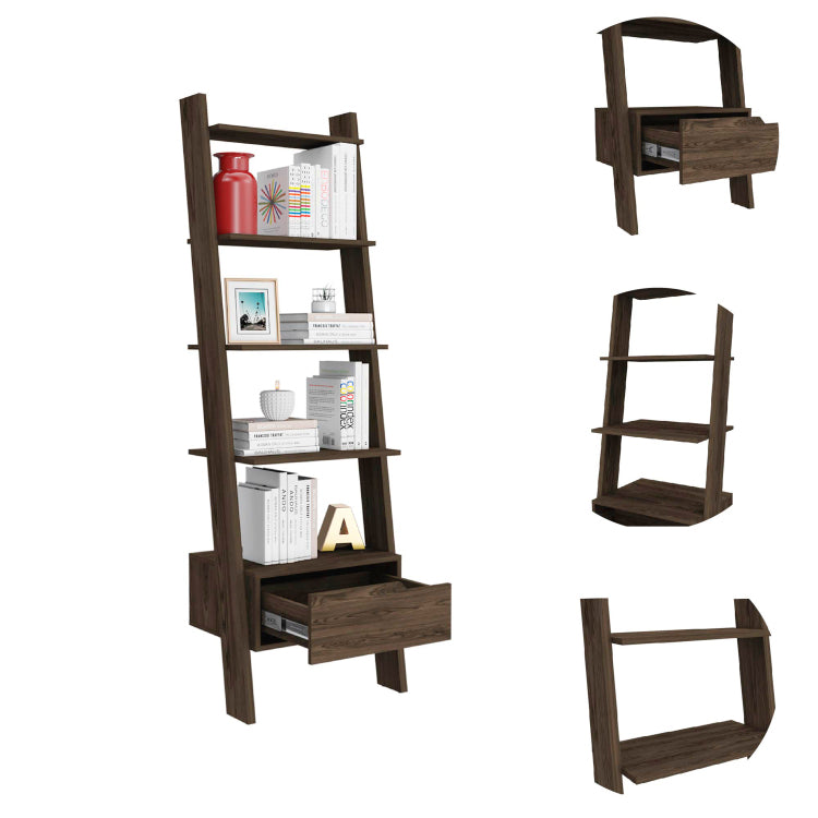 Haven 1 Drawer 4 Shelf Ladder Bookcase Dark Walnut
