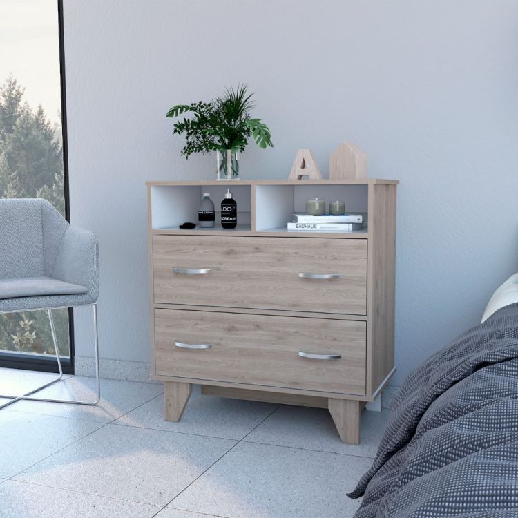 Aaron 2 Drawer 2 Shelf Dresser Light Gray