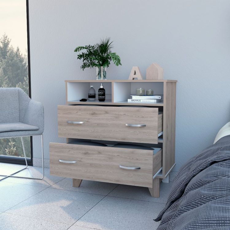 Aaron 2 Drawer 2 Shelf Dresser Light Gray