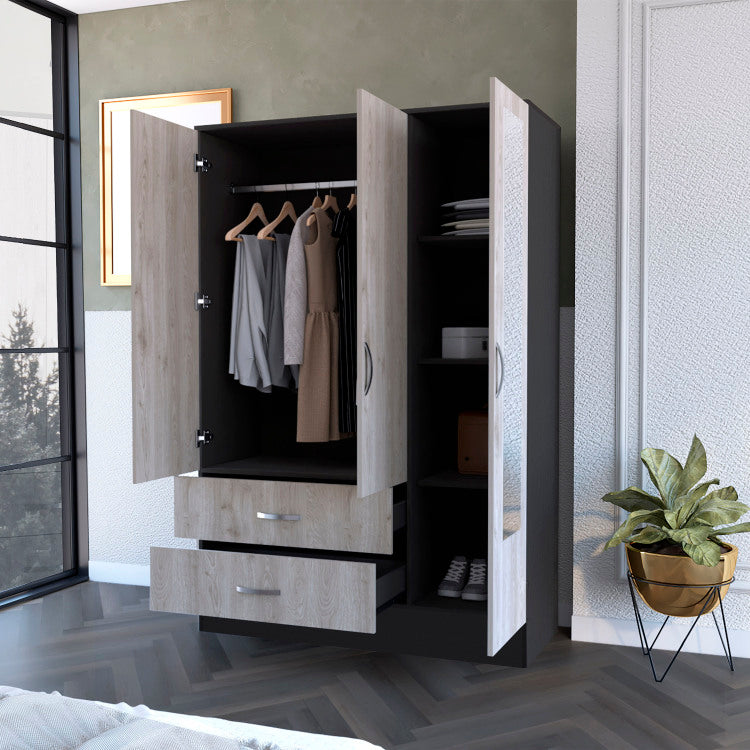 Wenge Rock 2 Drawer Small Armoire With Mirror Door Wenge And Light Gray