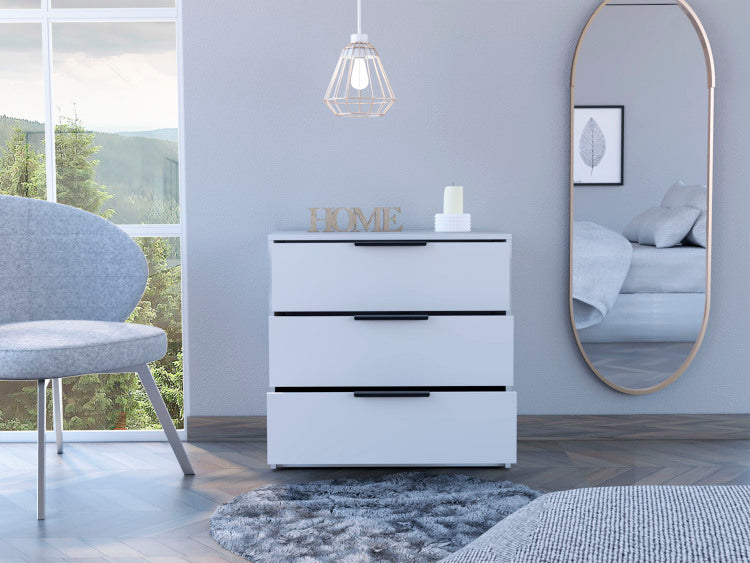 White 3 Drawer Rectangle Dresser