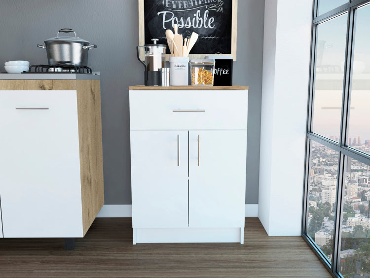 Wilmington 1 Drawer Rectangle Pantry Cabinet White And Light Oak
