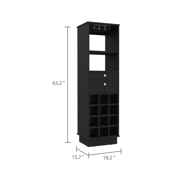 Wenge 12 Bottle 2 Drawer 1 Shelf Bar Cabinet