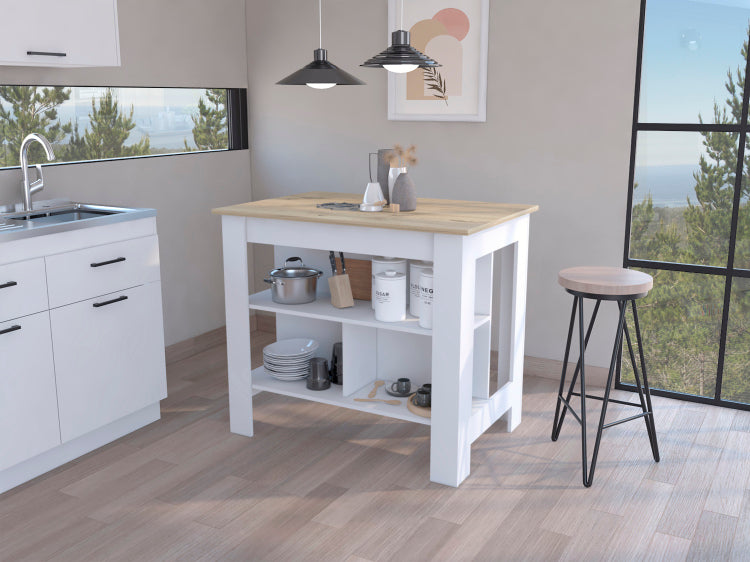 Rockaway 3 Shelf Kitchen Island White And Light Oak