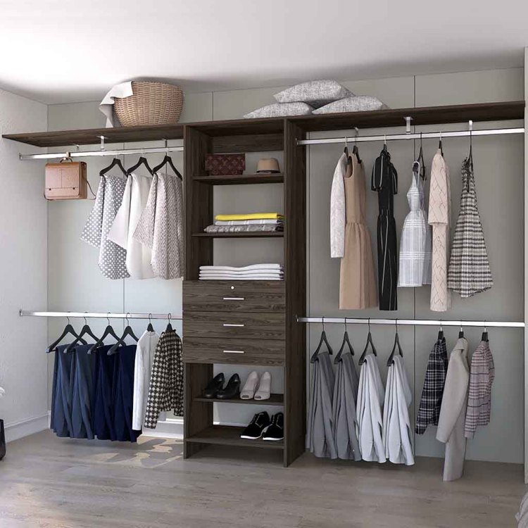 Brentwood 3 Drawer 4 Shelf Closet System Dark Walnut