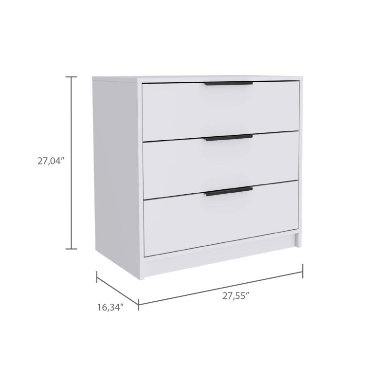 White 3 Drawer Rectangle Dresser