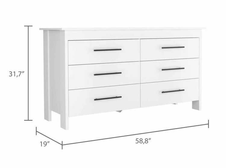 Southington 6 Drawer Rectangle Dresser White