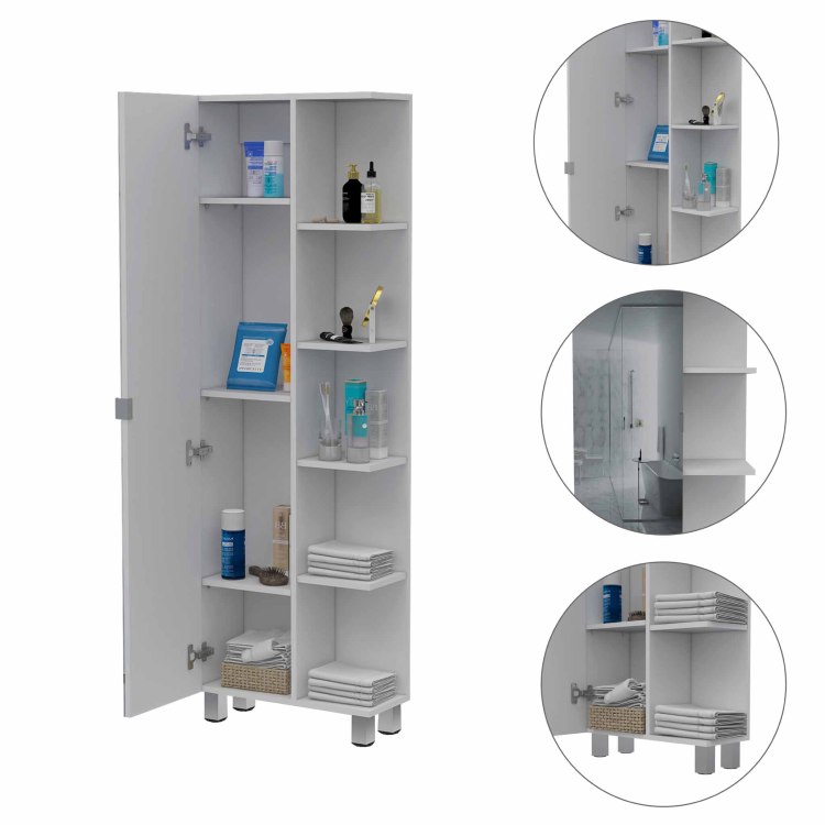 Portland 5 Shelf Linen Cabinet With Mirror White