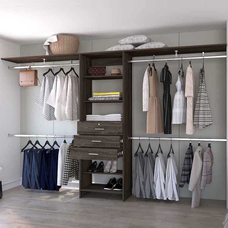 Brentwood 3 Drawer 4 Shelf Closet System Dark Walnut
