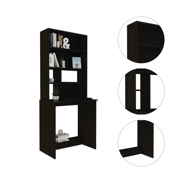 Wenge 4 Shelf Computer Desk With Hutch