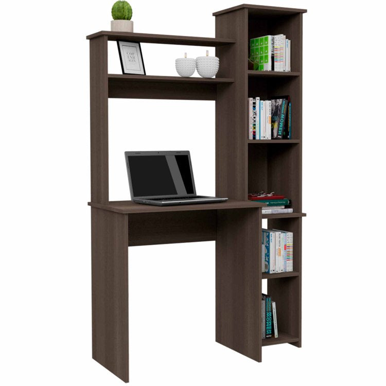 Smokey Oak 6 Shelf Writing Desk With Built In Bookcase