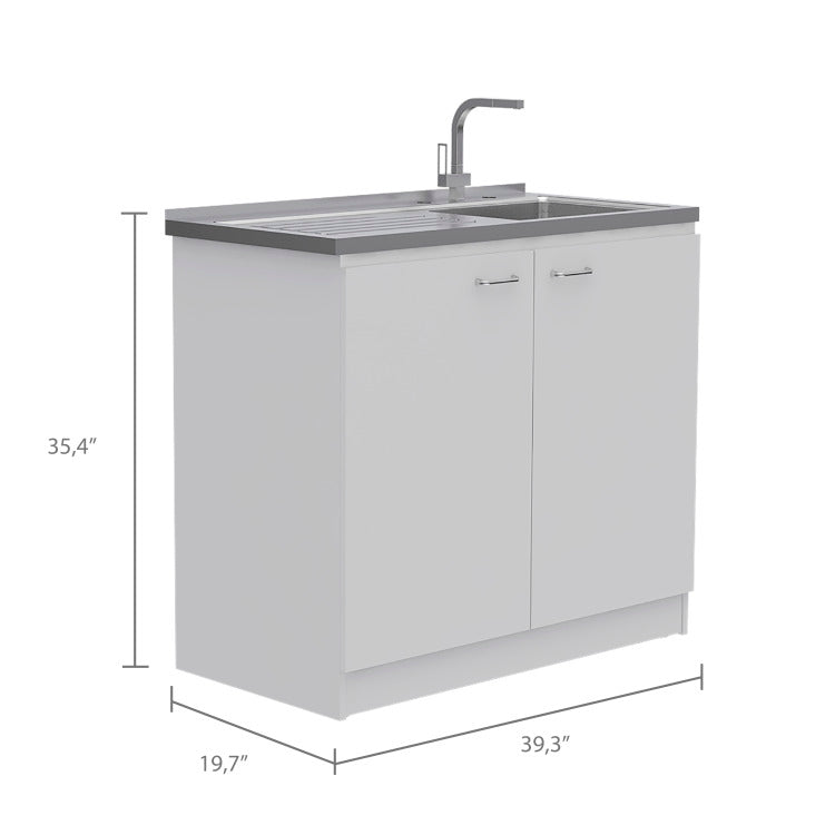 White Rectangle 2 Door Utility Sink And Cabinet