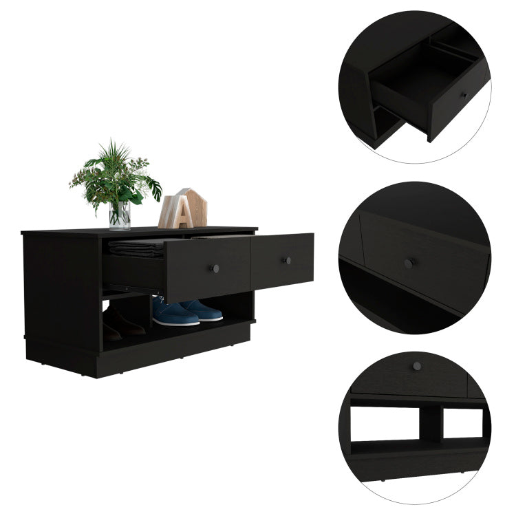 Rectangle 2 Shelf 2 Drawer Storage Bench Wenge