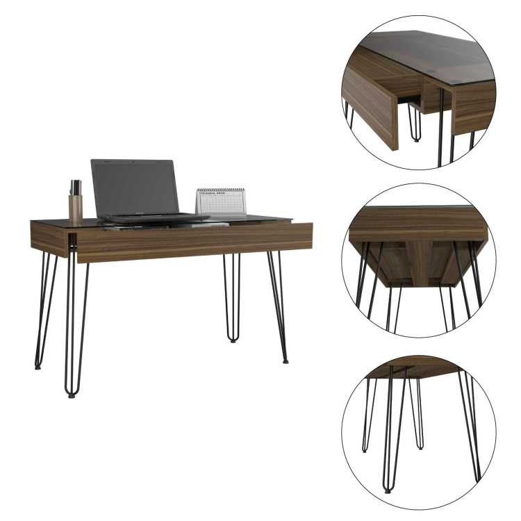Mahogany 1 Drawer Rectangle Writing Desk With Hairpin Legs