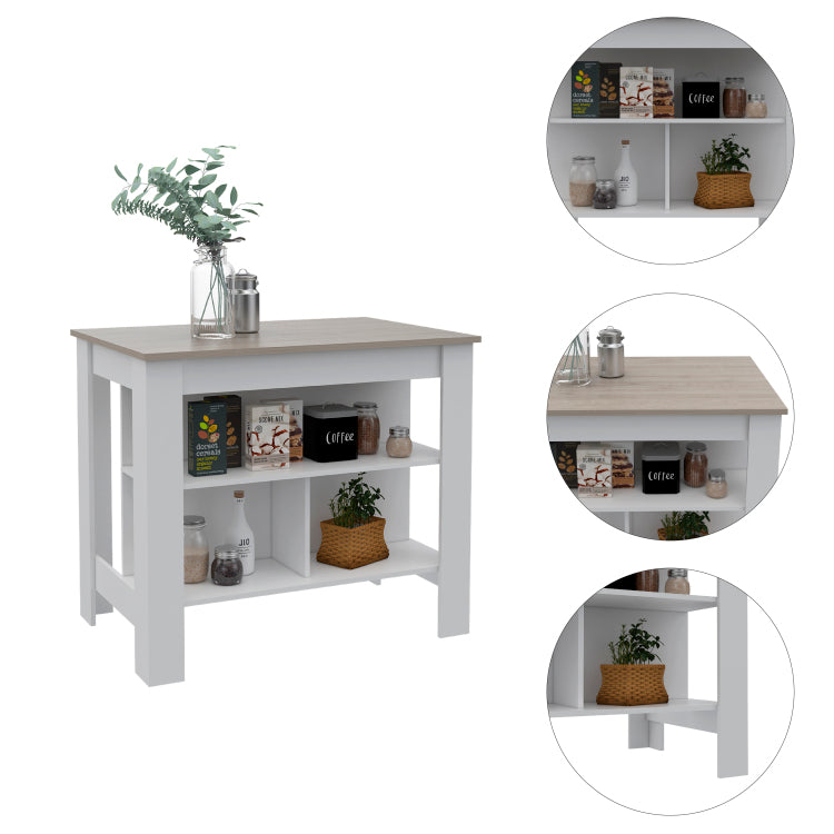 Rockaway 3 Shelf Kitchen Island White And Light Grey