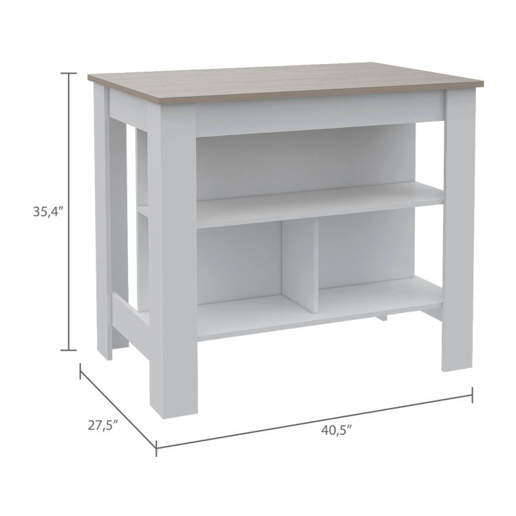 Rockaway 3 Shelf Kitchen Island White And Light Grey