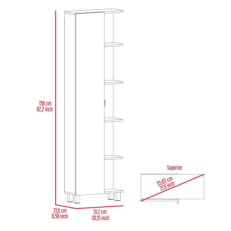 Portland 5 Shelf Linen Cabinet With Mirror White