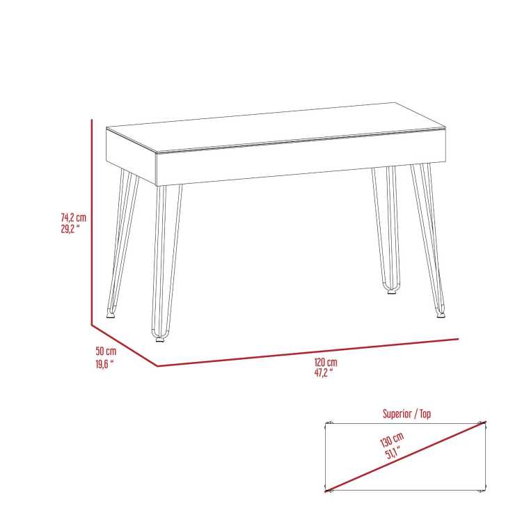 Mahogany 1 Drawer Rectangle Writing Desk With Hairpin Legs