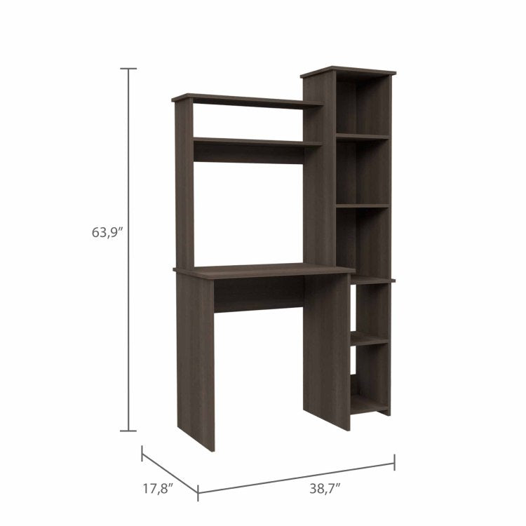 Smokey Oak 6 Shelf Writing Desk With Built In Bookcase