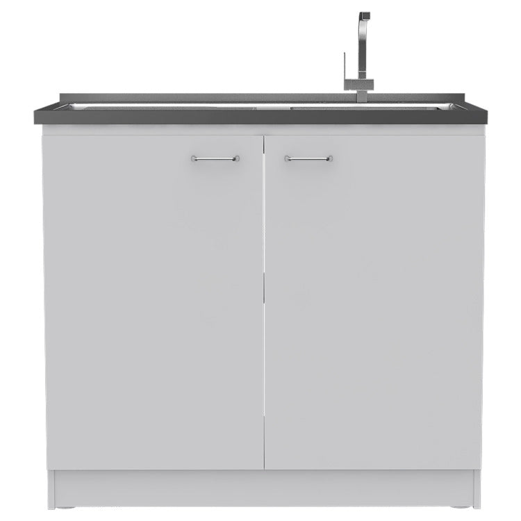 White Rectangle 2 Door Utility Sink And Cabinet