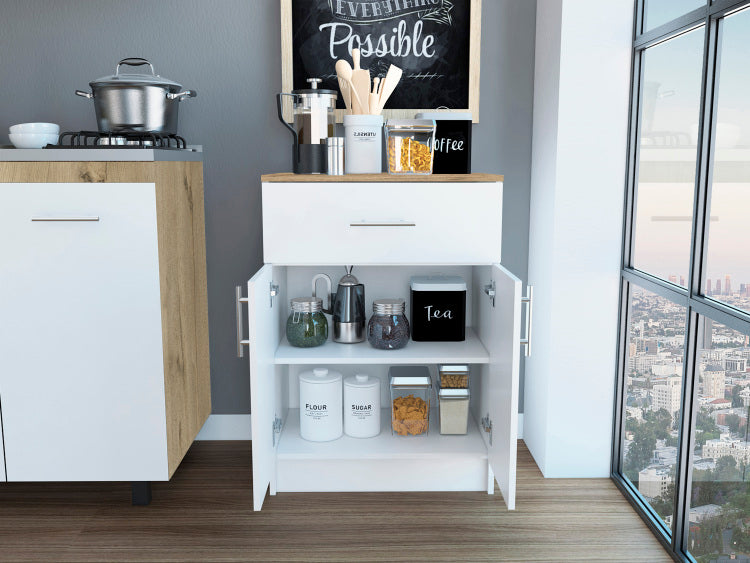 Wilmington 1 Drawer Rectangle Pantry Cabinet White And Light Oak