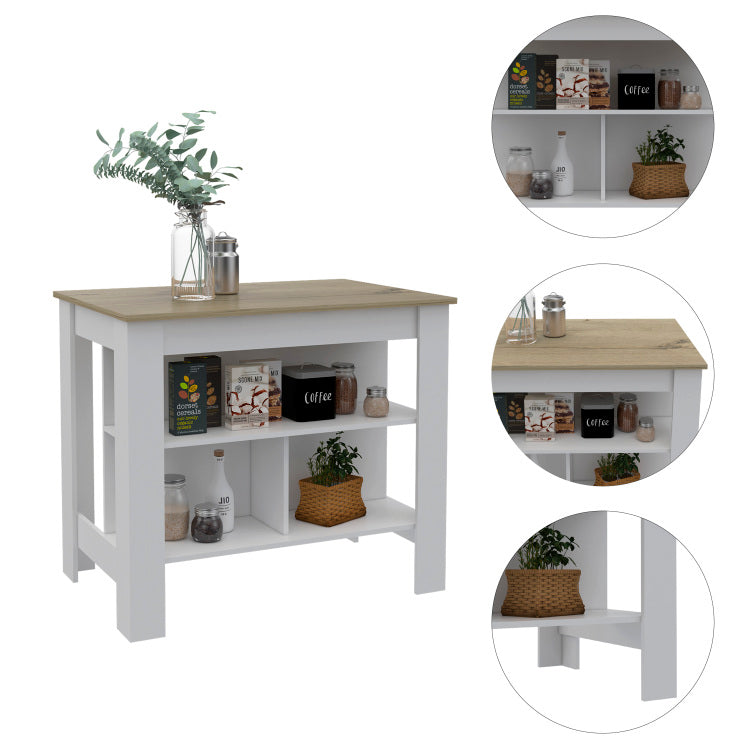 Rockaway 3 Shelf Kitchen Island White And Light Oak