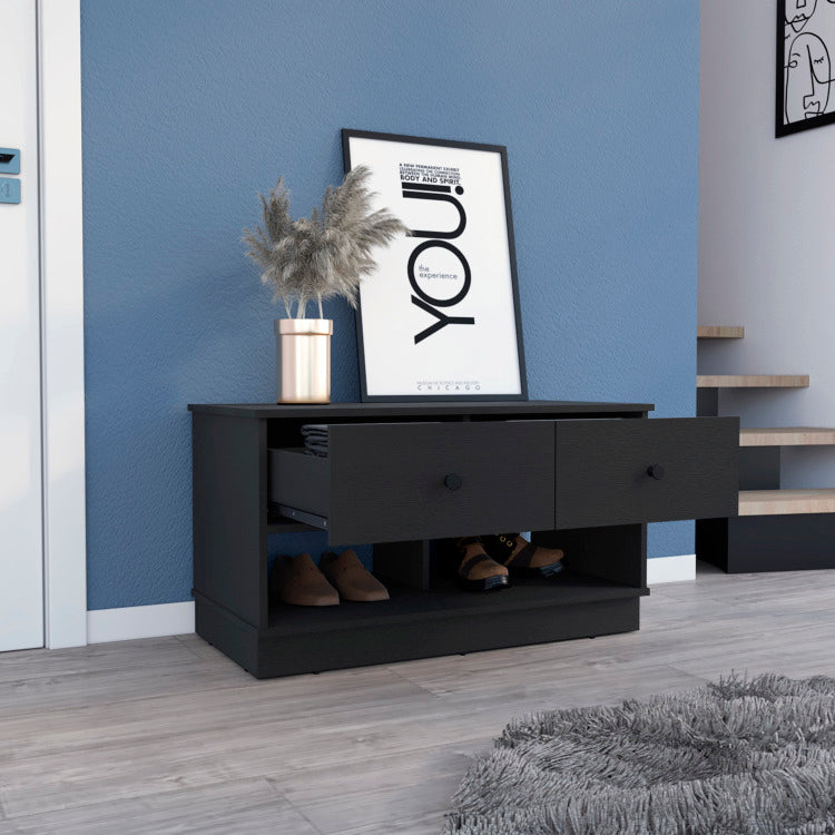 Rectangle 2 Shelf 2 Drawer Storage Bench Wenge