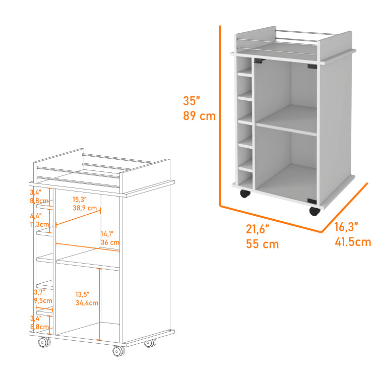 Savannah 6 Bottle 3 Shelf Bar Cart White