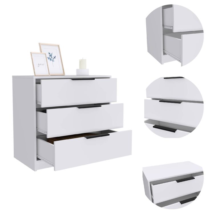 White 3 Drawer Rectangle Dresser
