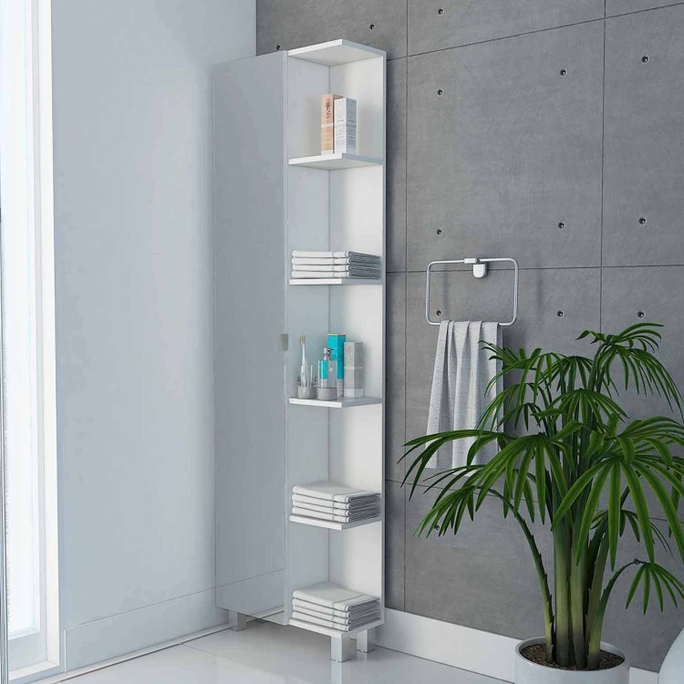 Portland 5 Shelf Linen Cabinet With Mirror White