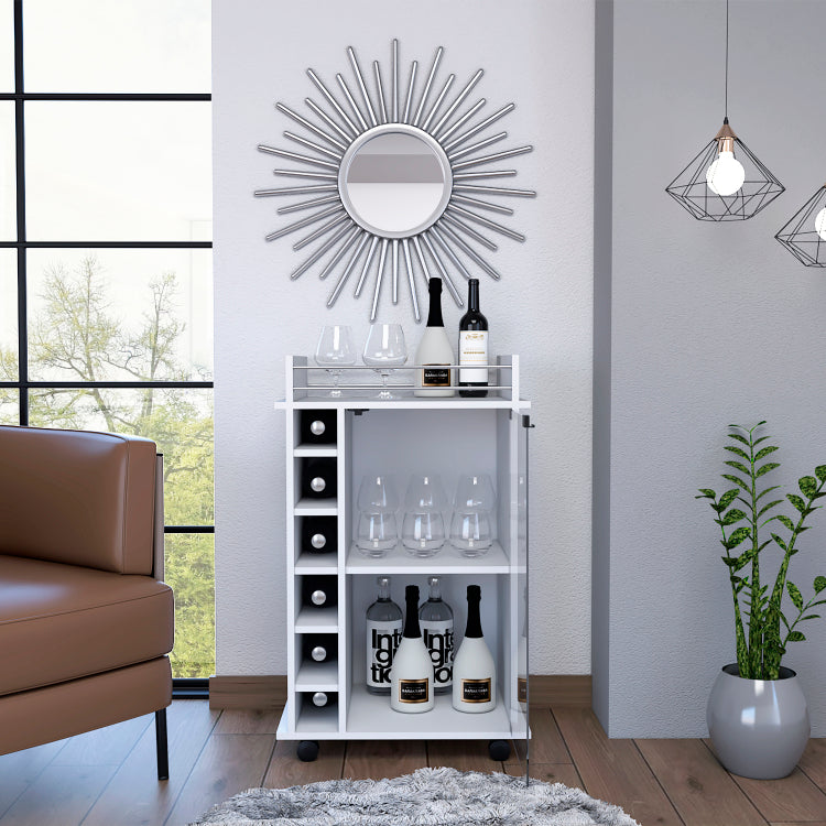 Savannah 6 Bottle 3 Shelf Bar Cart White