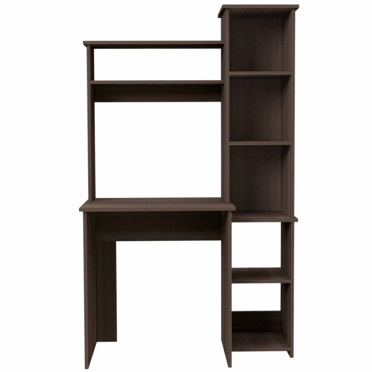 Smokey Oak 6 Shelf Writing Desk With Built In Bookcase