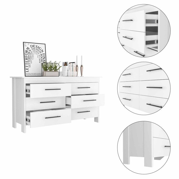 Southington 6 Drawer Rectangle Dresser White