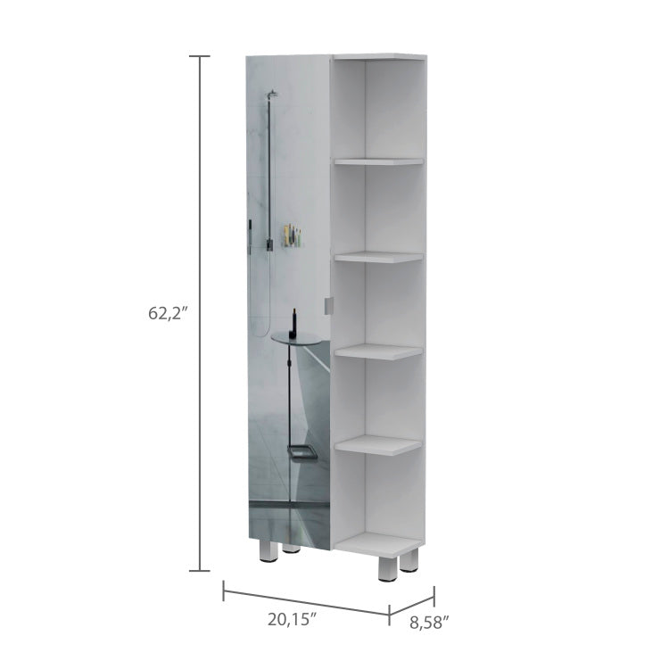 Portland 5 Shelf Linen Cabinet With Mirror White