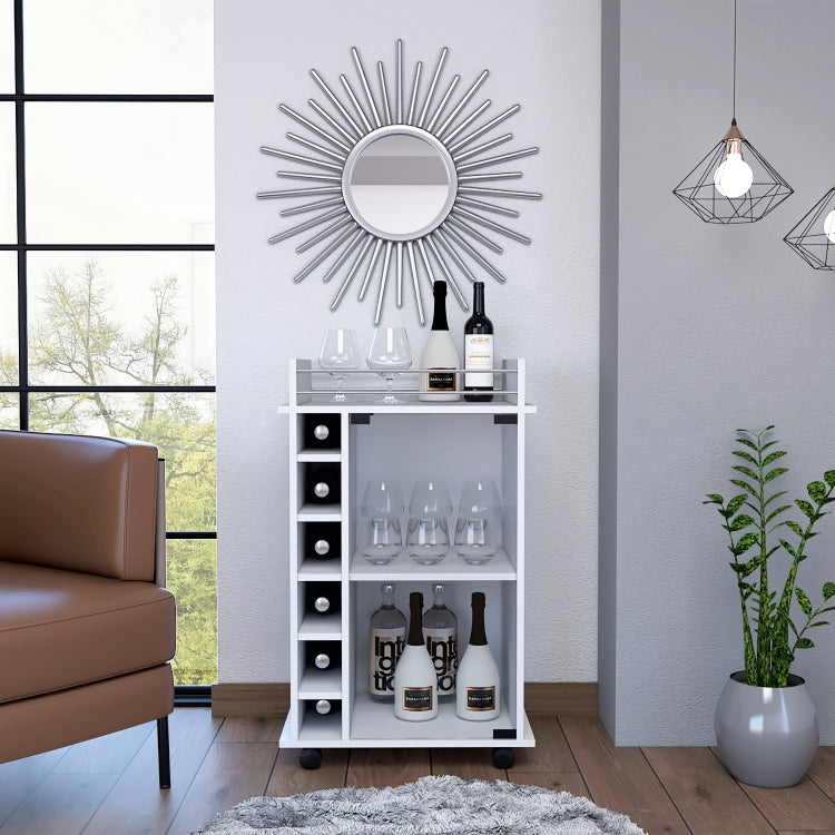 Savannah 6 Bottle 3 Shelf Bar Cart White