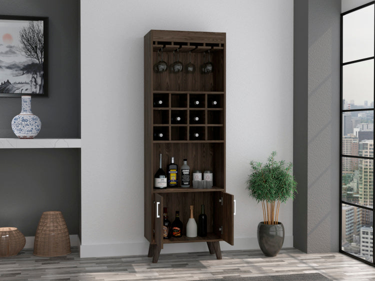 Dark Walnut 1 Drawer 2 Shelf Bar Cabinet
