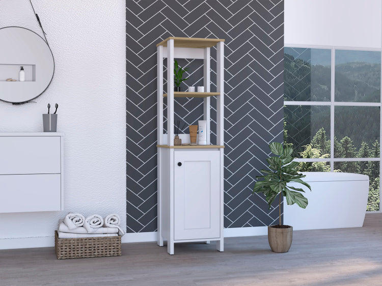 Hanover 4 Shelf Linen Cabinet Light Oak And White