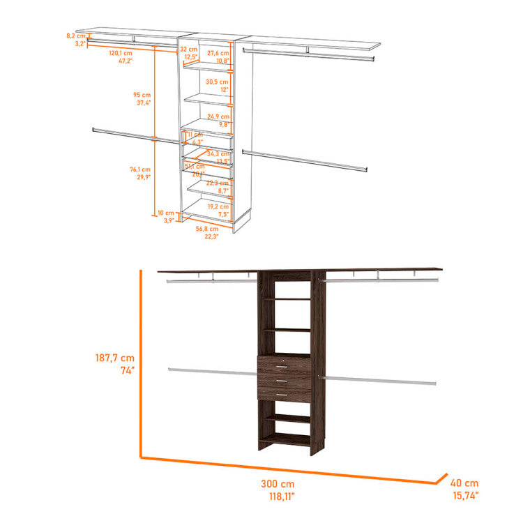 Brentwood 3 Drawer 4 Shelf Closet System Dark Walnut